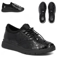 Półbuty damskie - SKÓRZANE Sneakersy Damskie FILIPPO Platforma Czarne Eleganckie Lakier 39 - miniaturka - grafika 1