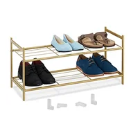 Moda i Uroda OUTLET - Relaxdays Metalowy regał na buty, 2 poziomy, możliwość układania w stos, stojak na buty wys. x szer. x gł. x wys. x gł. x 70 x 26 cm, 6 par butów, otwarty, złoty - miniaturka - grafika 1