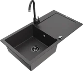 Zlewozmywaki z baterią - Mexen Leo zlewozmywak granitowy 1-komorowy z ociekaczem i baterią kuchenną Telma, czarny nakrapiany - 6501-76-670200-70-B - miniaturka - grafika 1