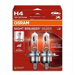NIGHT BREAKER SILVER OSRAM H4 100% P43t 12V 60/55W BOX 2szt - Żarówki samochodowe - miniaturka - grafika 1