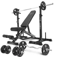 Ławki treningowe - Zestaw MS34_2.0_83KG | Ławka dwustronna + wielopoziomowe stojaki (2 sztuki) pod sztangę z asekuracją  + zestaw gryfów i obciążeń 83kg - Marbo Sport - miniaturka - grafika 1