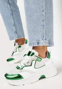 Biało-Zielone Sneakersy na Grubej Podeszwie z Lakierowanymi Wstawkami Fryda - Sneakersy damskie - miniaturka - grafika 1