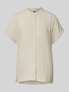 Bluzka lniana o kroju relaxed fit z krótkim rękawem - Bluzki damskie - miniaturka - grafika 1