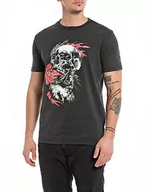Koszulki męskie - Replay T-shirt męski regular slim fit, 099 Blackboard, L - miniaturka - grafika 1
