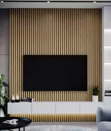 Panele ścienne i boazeria - 275x48x5,9 cm LD (8 lameli dąb natura) panel akustyczny na płycie MDF - dekoracja ścienna 3D - miniaturka - grafika 1