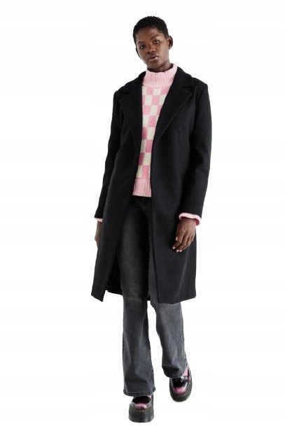 ONLY CZARNY KLASYCZNY PŁASZCZ Z PASKIEM DŁUGI RĘKAW S 6BA