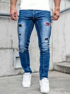 Spodnie męskie - Niebieskie spodnie jeansowe męskie regular fit Denley MP0050B - miniaturka - grafika 1