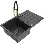 Zlewozmywaki z baterią - Mexen Bruno zlewozmywak granitowy 1-komorowy z ociekaczem i baterią kuchenną Aster, czarny nakrapiany - miniaturka - grafika 1