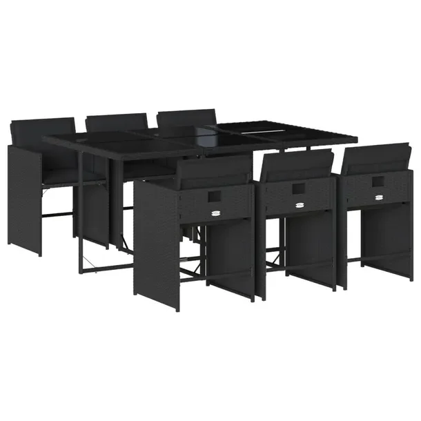 Zestaw mebli ogrodowych 165x106x73 cm, czarny rattan PE, 6 krzeseł z podus