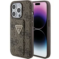 Etui i futerały do telefonów - Guess GUHCP15LPGS4TDW iPhone 15 Pro 6.1" brązowy/brown hardcase Grip Stand 4G Triangle Strass - miniaturka - grafika 1
