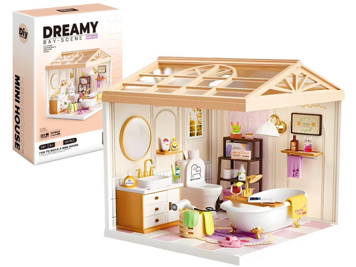 Miniaturowy domek DIY - ŁAZIENKA, LED, 101 EL.