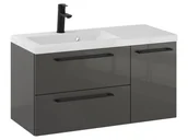 Szafki łazienkowe - Szafka Wisząca Z Umywalką RON 90 cm D Lewa - Titan Wysoki Połysk - Uchwyty Czarne Matowe - miniaturka - grafika 1