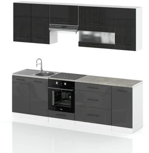 Meble Kuchenne Nowoczesne Duża Kuchnia Marocco 2.6m Czarny Szary Połysk - Meble kuchenne - miniaturka - grafika 1