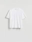 Koszulki męskie - Reserved - T-shirt boxy z merceryzowanej bawełny - biały - miniaturka - grafika 1