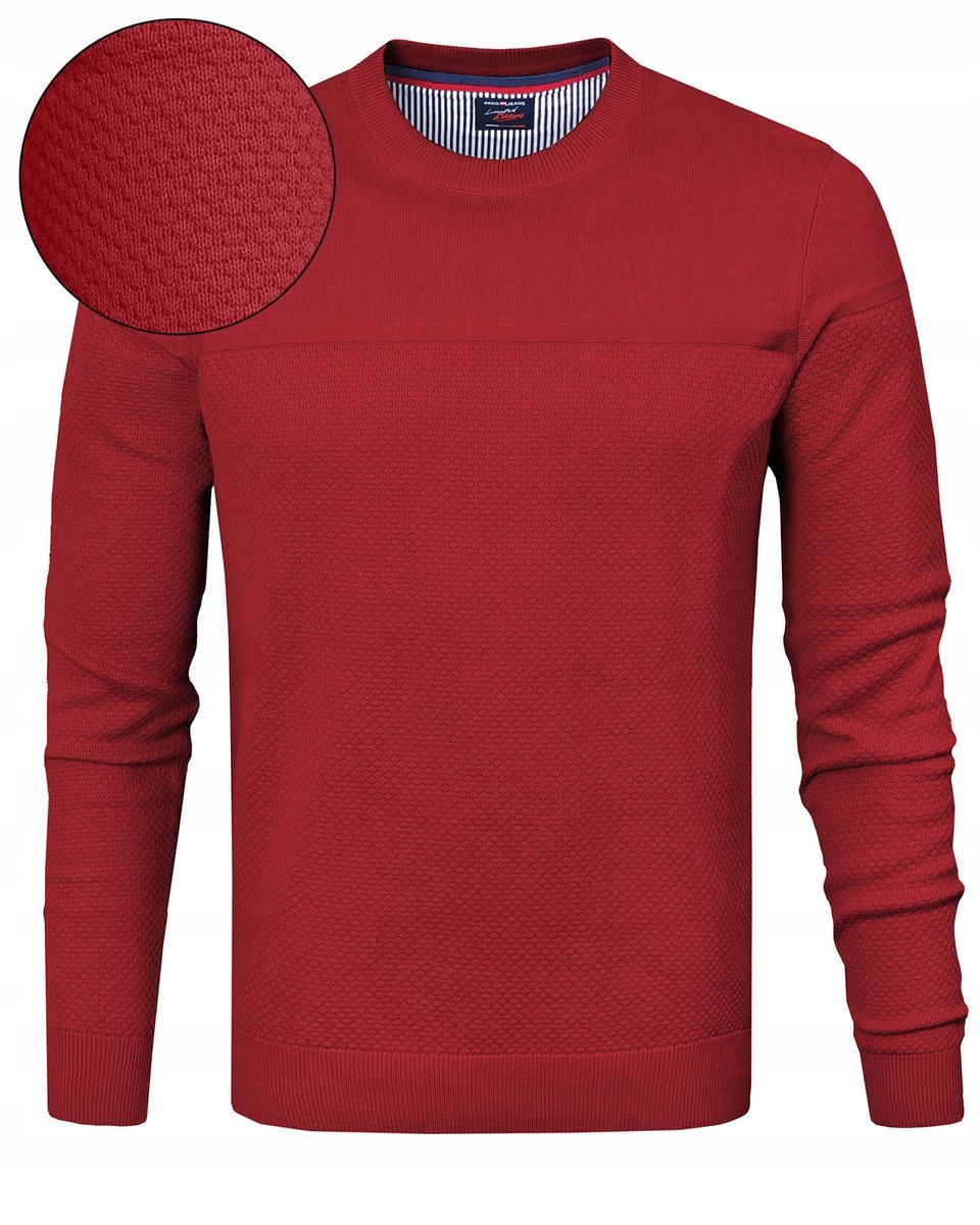 Elegancki SWETER Męski Klasyczny CZERWONY Bawełniany XXXL Pako Jeans