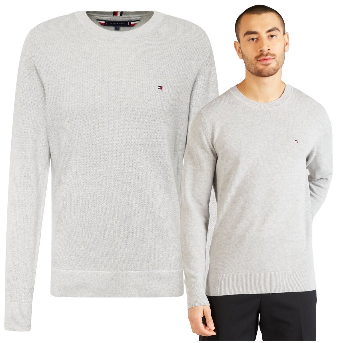 Szary Sweter Męski Premium Elegancki Tommy Hilfiger Bawełna Ładny r.XL