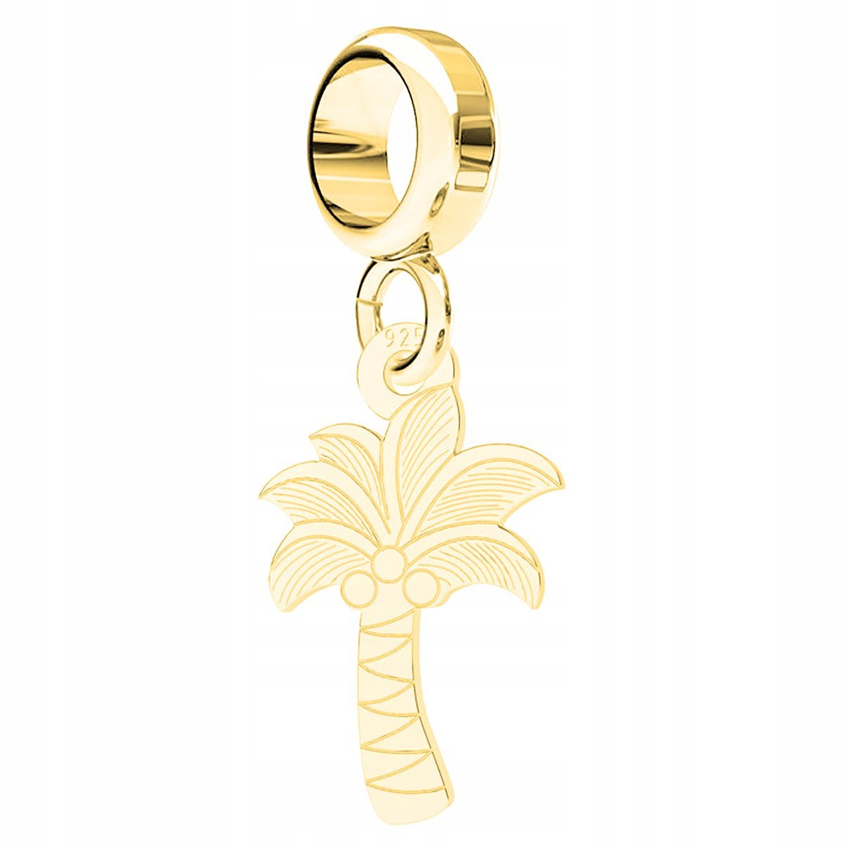 Charms Złoty Blaszka z Liściem Palmy Koło Kółko Drzewo Palma SREBRO 925