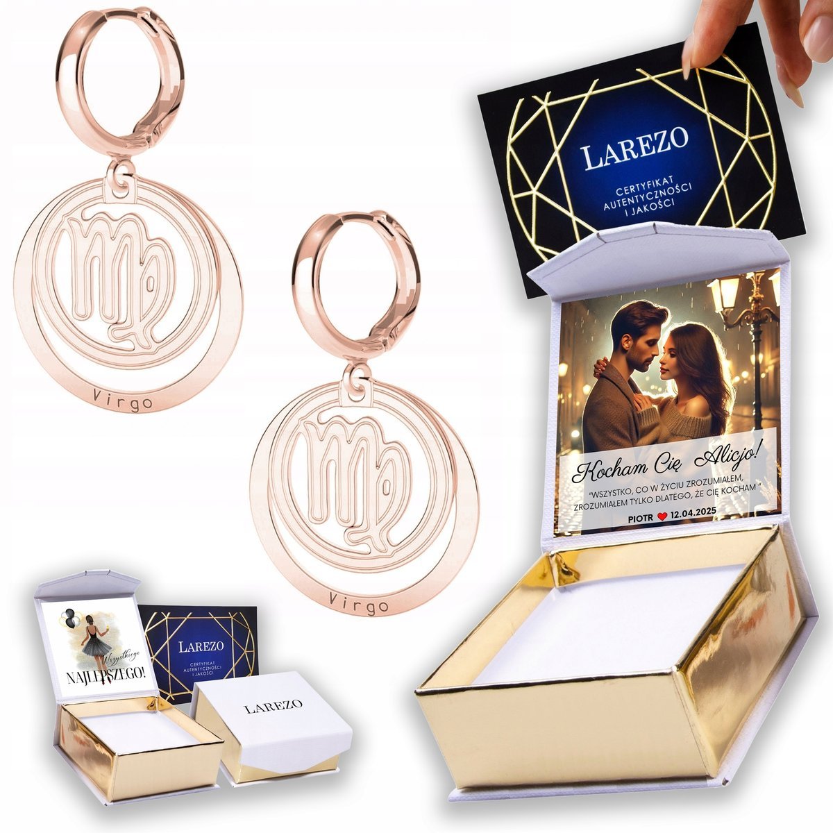 Kolczyki Pozłacane 925 ze Znakiem Zodiaku Panna Virgo Zodiaki Panny NADRUK