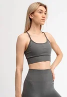 Biustonosze - Drop of Mindfulness Maya Biustonosz sportowy bezszwowy ciemnoszary z regulowanymi ramiączkami damski biustonosz sportowy, chowane wstawki Top sportowy szary biustonosz fitness wyściełany, XS-XL - miniaturka - grafika 1