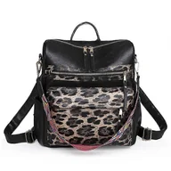 Torebki damskie - Retro Plecak o dużej pojemności Damski plecak ze skóry PU Plecak damski Plecaki podróżne Torby szkolne na ramię Plecak na plecy Mochila Leopard Black - miniaturka - grafika 1