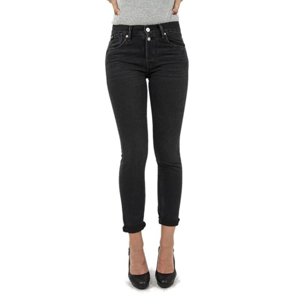 Spodnie damskie Le Temps Des Basic mom slim czarne jeansowe-W24