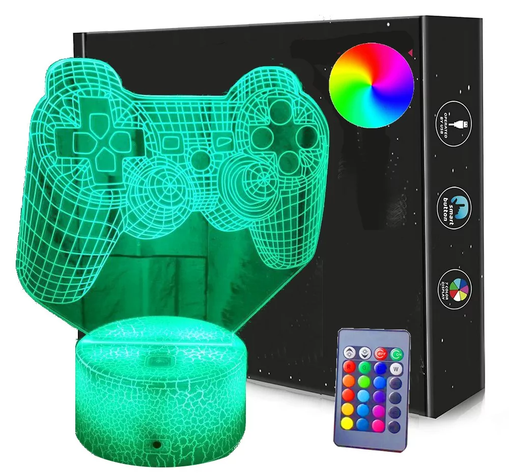 Lampka nocna GAMEPAD PLAYSTATION 3D Led USB / BATERIE + PILOT RGB