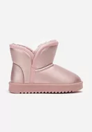 Śniegowce damskie - Różowe Śniegowce z Ekoskóry z Futerkiem i Przeszyciami Galwen - miniaturka - grafika 1