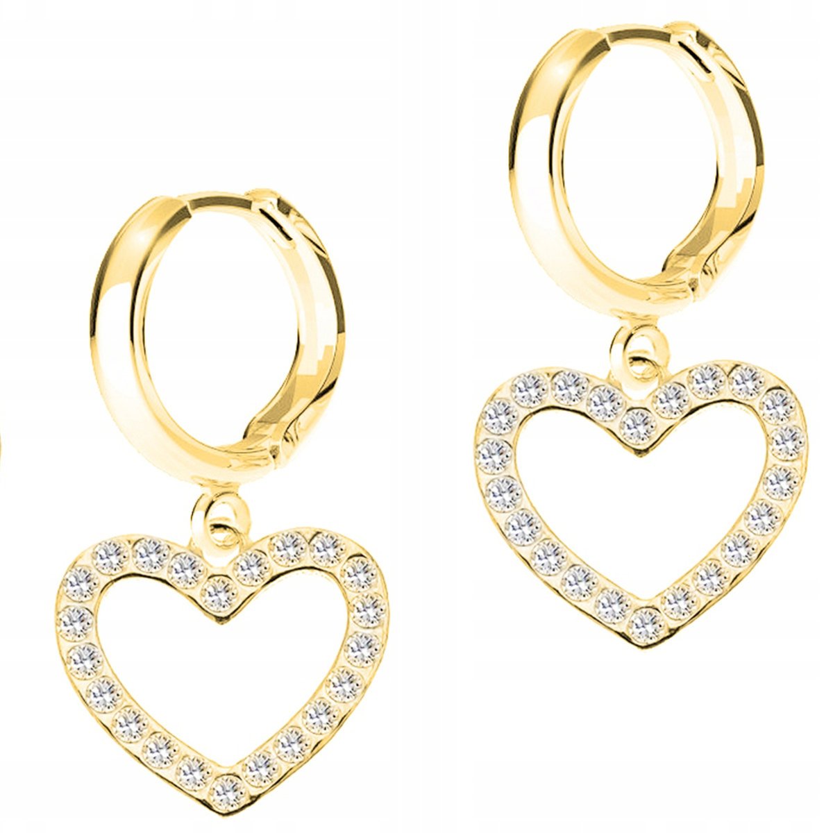 Złote Kolczyki Serca Serduszka z Cyrkoniami Kryształkami Heart SREBRO 925