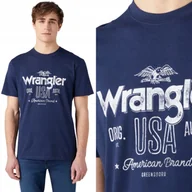 Koszulki męskie - Wrangler AMERICANA TEE Navy GRANATOWY T-SHIRT BAWEŁNIANA KOSZULKA REGULAR S - miniaturka - grafika 1