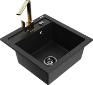 Zlewozmywaki z baterią - Mexen Vito zlewozmywak granitowy 1-komorowy z baterią kuchenną Rita, czarny - 6503-77-670300-50-B - miniaturka - grafika 1