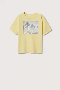 Koszulki i topy damskie - Mango Kids t-shirt bawełniany kolor żółty z nadrukiem - grafika 1