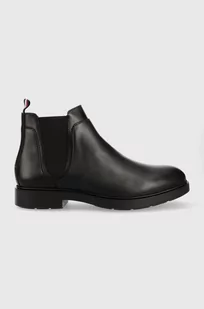 Tommy Hilfiger sztyblety skórzane męskie kolor czarny - Botki męskie - miniaturka - grafika 1