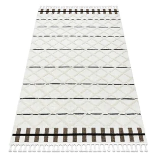 Dywan SEVILLA Y611A kratka, romby brązowy / Frędzle berberyjski marokański shaggy biały 180x270 cm - Dywany - miniaturka - grafika 1