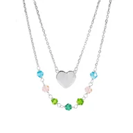 Naszyjniki - Srebrny naszyjnik 925 Gładkie Serce Kolorowe Koraliki - miniaturka - grafika 1
