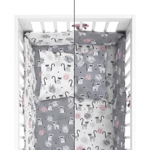 Pościel niemowlęca, bawełniana, do łóżeczka, z ochraniaczem, biało-szara, dwustronny wzór lemury, 100x135 cm - Pościel dla dzieci - miniaturka - grafika 1