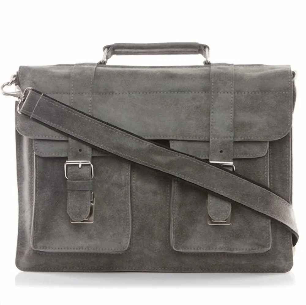 Szara Torba Vintage Męska Zamszowa Skóra Naturalna BV45