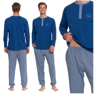 Piżamy damskie - Piżama Męska Dwuczęściowa Długi Rękaw i Spodnie Luźna Wygodna Moraj L - miniaturka - grafika 1