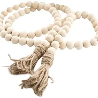 Dekoracje domu - Girlanda z drewnianych koralików Farmhouse Beads o średnicy 58 cali z frędzlami, rustykalny wystrój w stylu boho, duża dekoracja ścienna - miniaturka - grafika 1