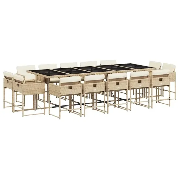 Zestaw mebli ogrodowych z rattanem PE, stół 275x106x73 cm, krzesła beżo