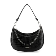 Torebki damskie - Damska torebka bagietka z łańcuszkiem croco czarno - srebrna - miniaturka - grafika 1