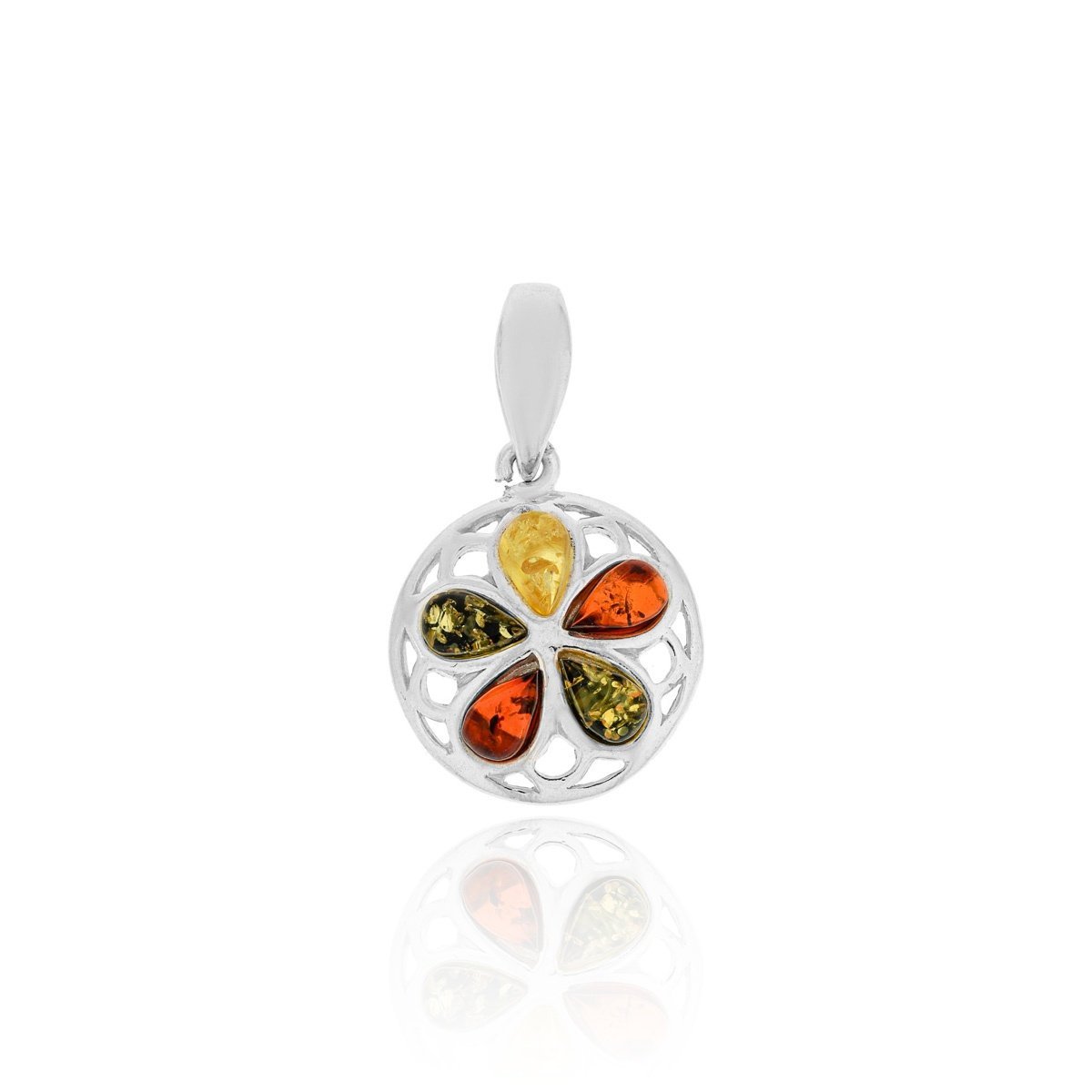 Srebrna zawieszka wisiorek z bursztynem, kwiatek pr. 925