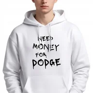 Bluzy męskie - BLUZA DRESOWA Męska BIAŁA Z Kapturem Na Jesień NEED MONEY FOR DODGE Wz - S - miniaturka - grafika 1
