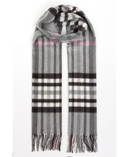 Ciepły Szalik Damski w Szaro-Różową Kratę z Poliakrylu - Apaszki i szaliki damskie - miniaturka - grafika 1