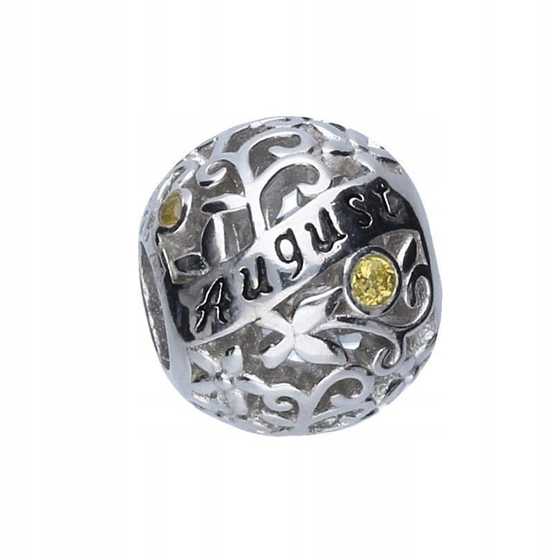 Zawieszka Bead Srebro 925 z Cyrkoniami - nazwa miesiąca Sierpień 3mm 2.34g
