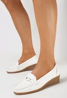 Półbuty damskie - Białe Półbuty na Koturnie Stylizowanym na Drewniany z Łańcuszkiem Juniria - miniaturka - grafika 1