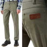 Spodnie męskie - Wrangler GREENSBORO Dusty Olive ZIELONE PROSTE SPODNIE MATERIAŁOWE W30 L32 - miniaturka - grafika 1
