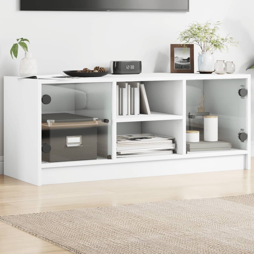 vidaXL Szafka pod telewizor ze szklanymi drzwiami biała 102x37x42 cm