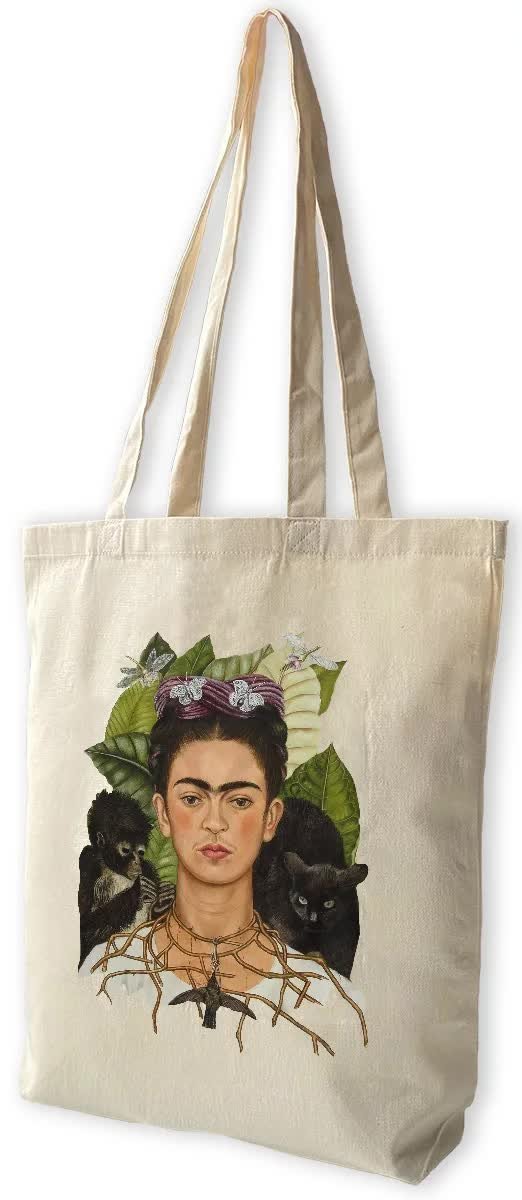 Torba bawełniana Autoportret z cierniowym naszyjnikiem i kolibrem Frida Kahlo