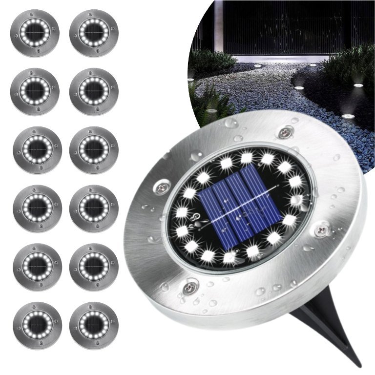 12x Lampka Solarna Ogrodowa Wbijana 16 LED, Gruntowa Lampa Najazdowa Wodoodporna BLIXTAR