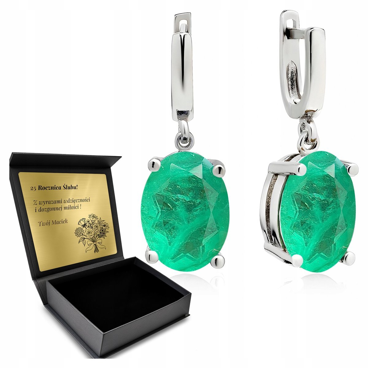 Kolczyki Srebrne 925 Turmalin Biżuteria Dla Kobiety + Grawer